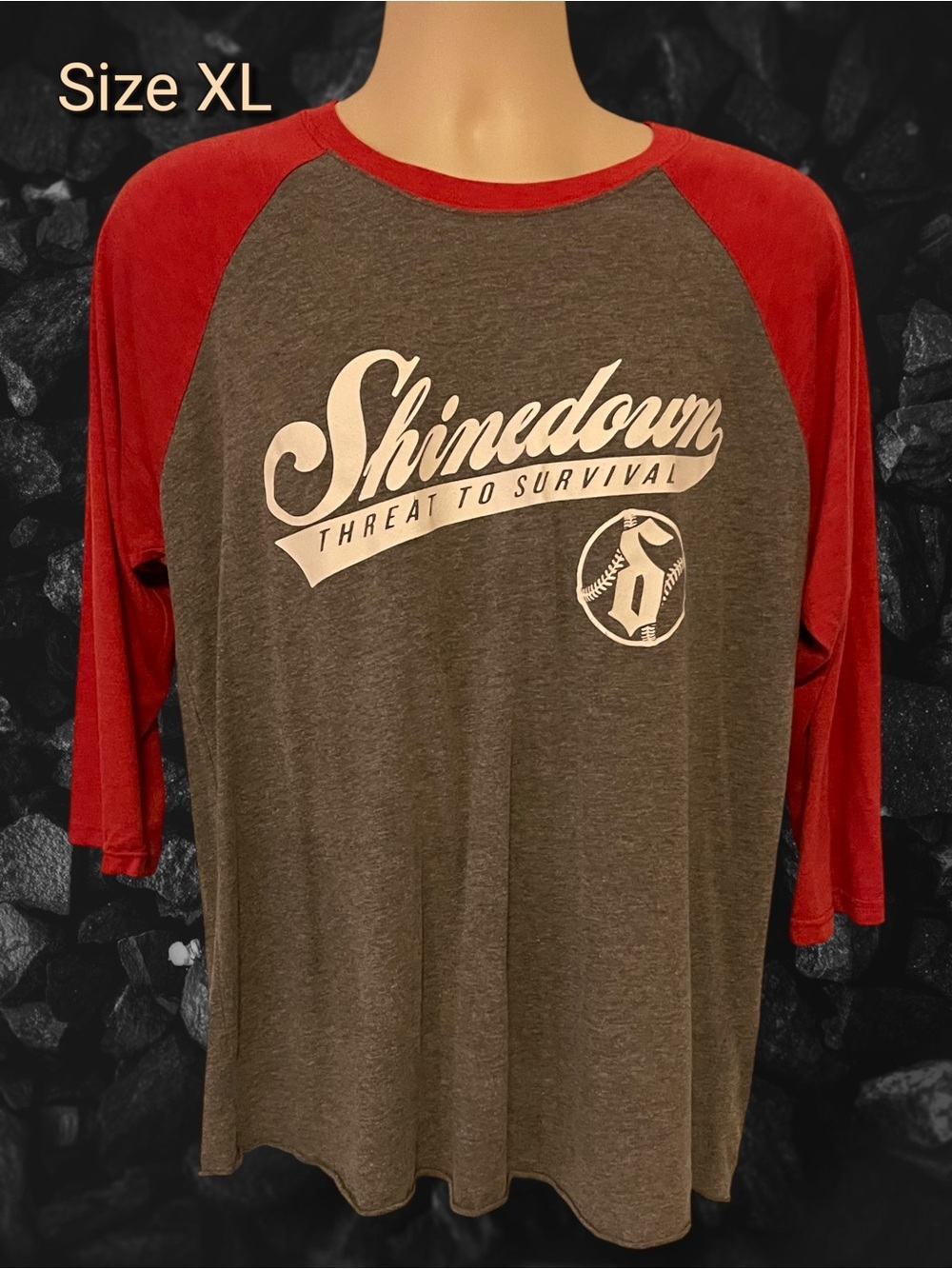 Shinedown 2016 Threat to Survival Tour Raglan Baseball Tee - Gray & Red Size XL